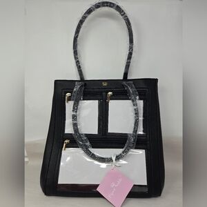 Piper Noble Expandable Presentation Bag Black Faux Leather Shoulder-Crossbody